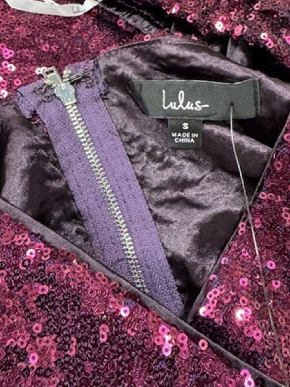 Lulus Sequin of Events Purple Sequin Surplice Long Sleeve Crop Top NWT - Picture 7 of 9